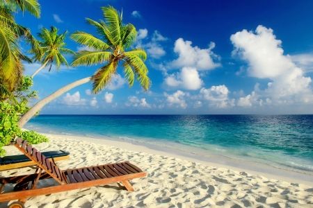 Praia com cadeiras de descanso para hospedagem CBS